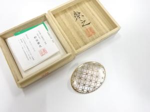 アンティーク　針谷崇之　白蝶貝　蒔絵　ブローチ